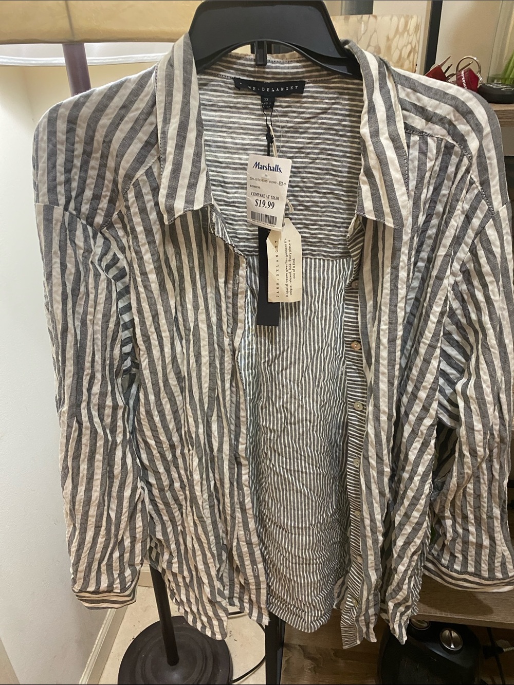Jane and Delancey Gray and White Striped Button-Down Shirt